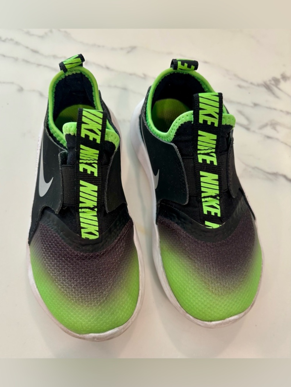 Nike Flex Runner Kids Slip-On Sneakers in Black and Neon Green